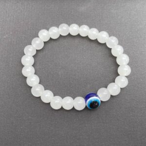Evil Eye Glass Beads Bracelet White