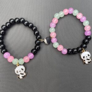 BFF Glass Beads Magnetic Heart & Panda Bracelet Combo