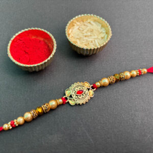Golden Red Bead Designer Rakhi For Bother