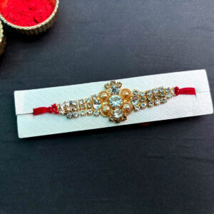 Premium Stone Rakhi – Shiny Crystal Design with Box